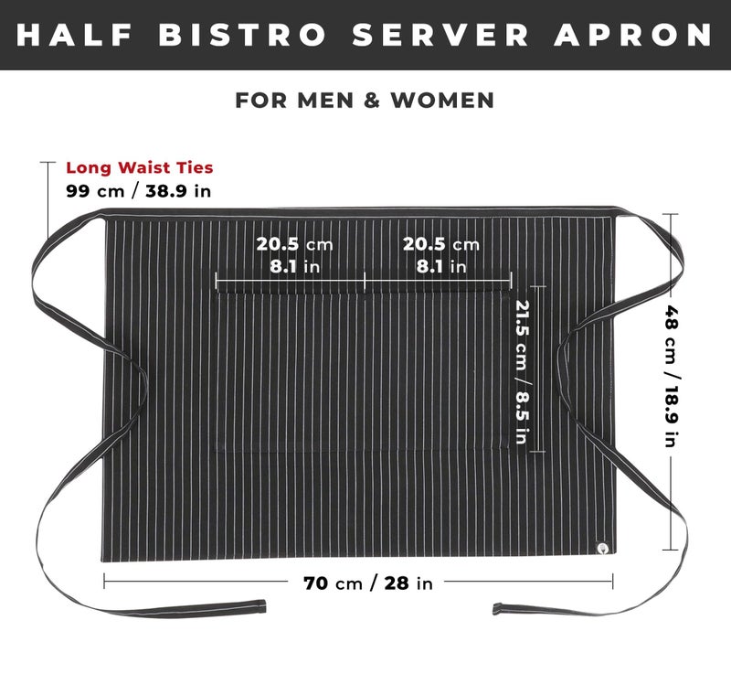 Chef Works Unisex Half Bistro Server Apron, Black/White Pinstripe, One Size - Image 3